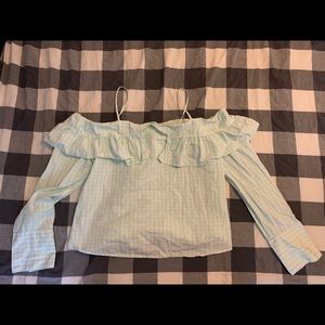 Cold shoulder gingham blouse